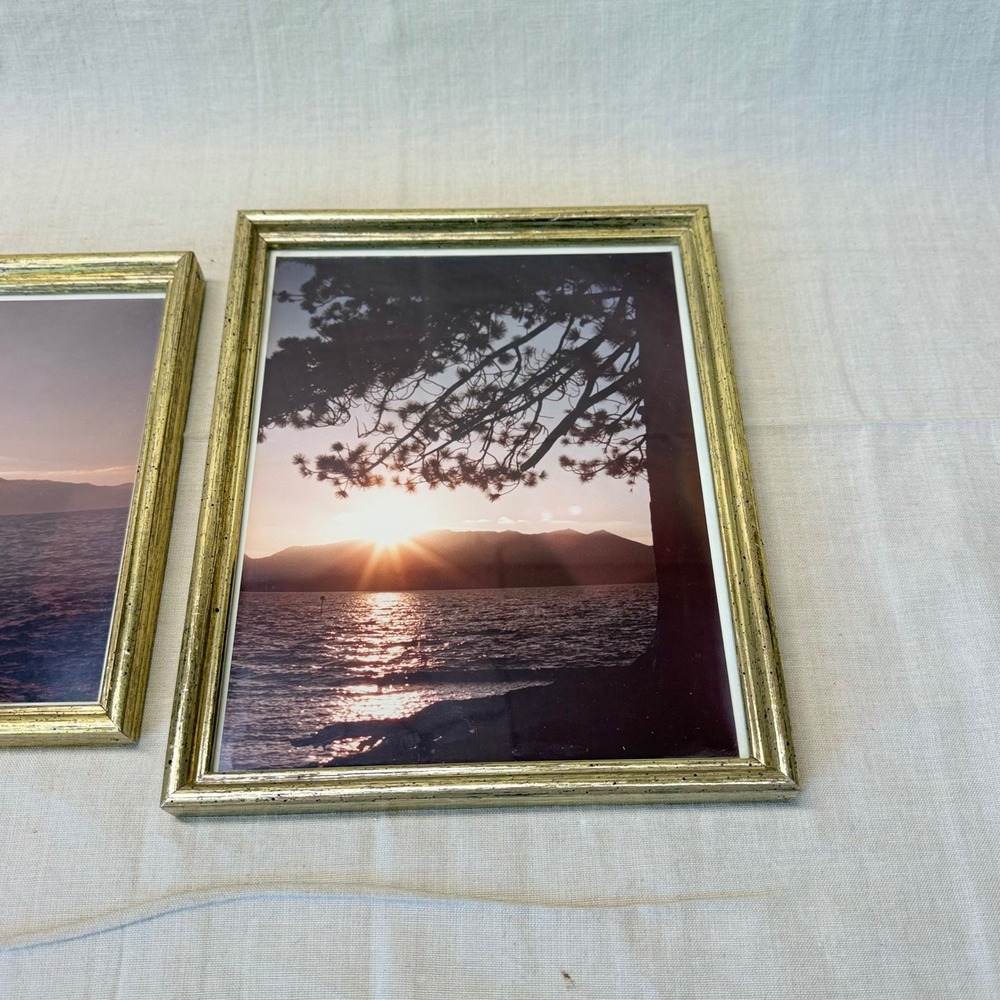 Vintage Framed‎ Sunset Photography Pair Gold Tone Frames Wall Decor 1980s - Picture 4 of 11